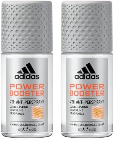 Adidas, Power Booster Deodorante Roll-on Anti-traspirante Uomo, 72 Ore di Protezione, Formula Vegana e Senza Alcol, 50ml (Confezione da 2)