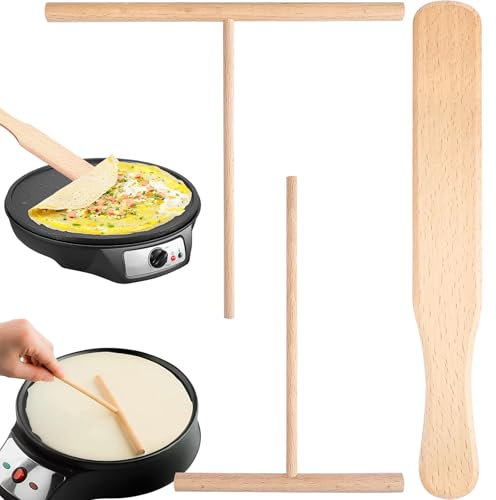 Spatola per Crepes,3 Pezzi Spatola Per Crepes In Legno Multifunzione Paletta per Crêpe Stendipasta per Crêpe Forma Di T Crepes Distributore e Rastrello per Frittelle Pancake