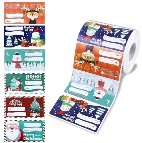 Christmas Labels Stickers Self Adhesivefor Presents - 500 Xmas Gift Labels Sticker,Christmas Sticky Stickers with Festival Xmas Designs - Size 75 x 5mm Xmas Sticker for Presents