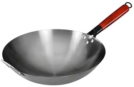 Rund bottenwok, manuell smide järnpanna för gasmatlagning, traditionella kinesiska köksredskap, 34 cm