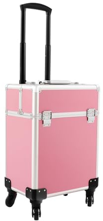 Maletín enrollable para maquillaje, maletín de cosméticos, maletín de viaje, cuatro ruedas desmontables y un mango telescópico de tres niveles para maquilladores profesionales, peluqueros