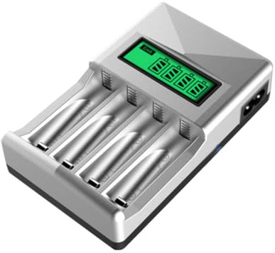 MUSISALY Caricabatterie Aa Aaa Slot Intelligente con Display Lcd Carica Rapida per Pile Ricaricabili a Base di Nichel con Ingresso USB e Porta Euro Ac