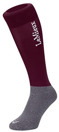 LeMieux My Competition Horse Riding Socks in Burgundy with Closely Woven Foot, Topside Seam and Micro Weight Stretch - Twin Pack - Medium