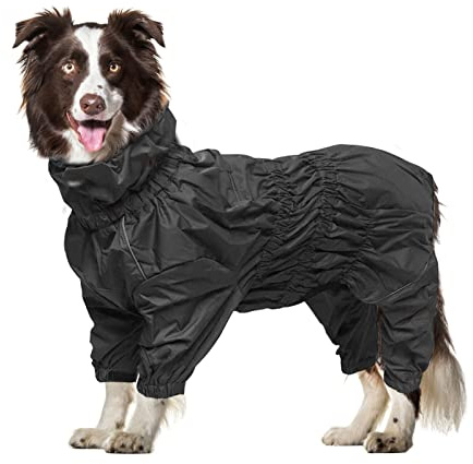 Geyecete1/2 Leg Trouser Suit,Dog Raincoat with high Waterproof Reflective Four-Leg rain Gear Jumpsuit for Puppies Small Medium-Black-M