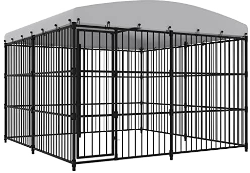 vidaXL Canile da Esterno con Tetto Robusta Sicura con Serratura Box Gabbia Protezione Recinzione per Cani 300x300x210 cm in Acciaio Zincato Nero
