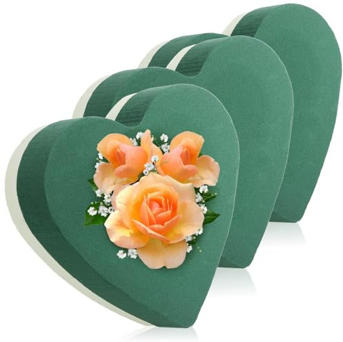 com-four® 3x Steckmasse für Blumengestecke in Herzform - Steckschaum für Frischblumen - Steckschwamm zum Basteln für Hochzeit, Ostern und Geburtstag (03 Stück - Herz)