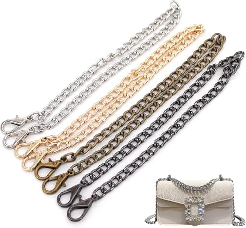 Desmontable Correa de Cadena Reemplazo Correa Bolso Cadena Larga 60cm Cadena de Metal Plana 4 Piezas Cadena de Bolsa de Hombro Correa para Bolso de Mano, Hombro Cruz, Cuerpo Bolsa - 4 Colores