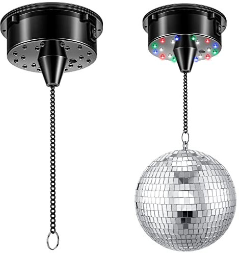 6RPM Rotating Disco Ball Mount Electric Motor with Lights 4 Colors for 6 8 12 Inch (Not Included) 2 Mode Christmas Party DJs Bands Pubs Weddings Night Clubs (Battery Style)