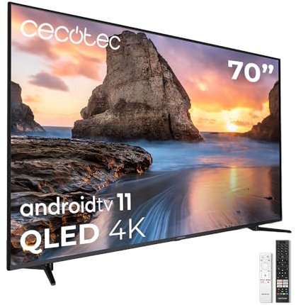 Cecotec QLED 70” Smart TV V1+ Series VQU11070+. 4K UHD, Android 11, Sin Marco, Dolby Vision y Atmos, HDR10, 2 Altavoces 12W y Subwoofer 12W, 2 Mandos, 2023