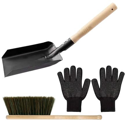 Folpus Kaminbesteck-Set, Kaminbesen, Stahlspaten und Aschebürsten-Set, Asche, Metall, Kaminzubehör für den Innenbereich zur Staubreinigung