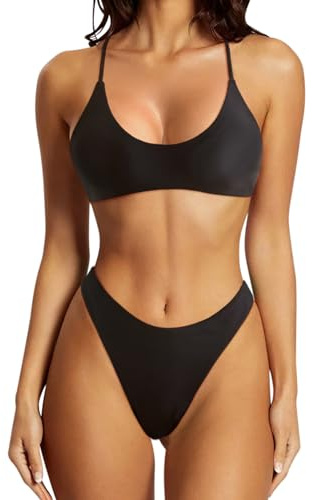SUUKSESS Women Sexy High Waisted Thong Bikini Sets Reversible String Two Piece Swimsuits Push Up Bathing Suit(Black White,S)