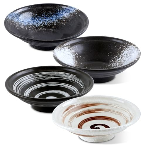 Lot de 4 bols à ramen en céramique de 600 ml - Vaisselle japonaise - Bols à soupe japonaise - Bol à noodle - Bols à céréales - Bol à collation - Bol chinois