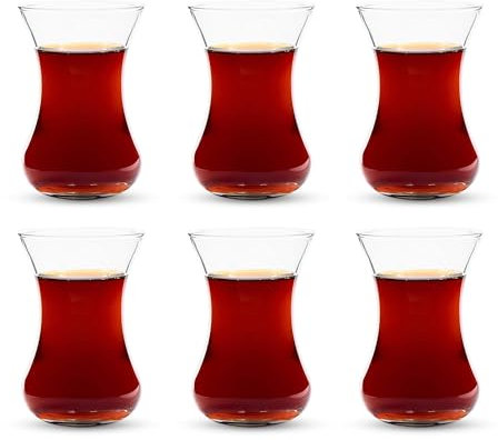 yersiz Turkish Tea Glass Set, Slim Waist Design and Thick Sole Prevent Tea From Getting Cold, Easy to Keep for 6 People, 6 Glasses, Useful Set (6 Pieces)