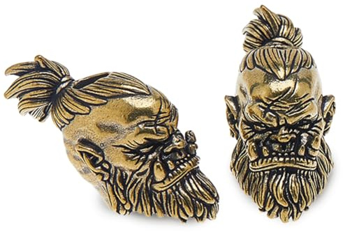 DICOSMETIC 2Pcs Knife Lanyard Beads Brass Paracord Bead EDC Beard Beads Antique Golden Large Hole Bead Survival Men’s Gifts for Knife Lanyard Keychain Bracelet, Orcish Warrior Head