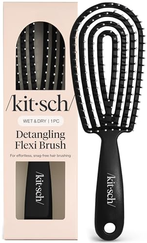 Kitsch flexibel reda ut hårborste med böjbar ram – svart | Flexi Flow hårborste för kvinnor, män och barn, utredande borstar, lockdefinierande borste för våta eller torra strängar