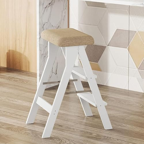 Escabeau pliable en bois blanc - Tabouret portable multifonction - Capacité de 100 kg - Idéal pour adultes, étagère à fleurs et utilisation domestique