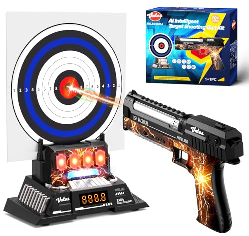 VATOS Smart Electronic Shooting Game Set with Auto-Scoring Target Base and Rechargeable Laser Tag Gun, Real-Time Voice Feedback, 4 Shooting Modes, Indoor Outdoor Toys for Teens Adults Family Party