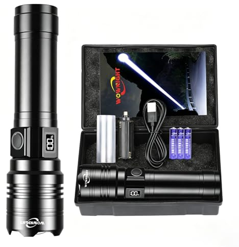 WOWNIGHT Torches LED Super Bright Rechargeable, Flashlight 500000 Lumens, 5 Light Modes, Tactical LED Torch Rechargeable, Powerful Torch Flash Light for Dog Walking Camping Emergency Gift