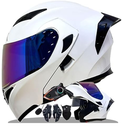 QJWMatic Casco da Moto Integrale con Doppia Visiera, Omologato ECE, con Tecnologia Bluetooth Integrata, Apribile per Uomo E Donna J,M55-56CM