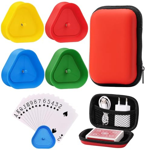 WaaRiuQ 5Pcs Playing Card Holder Set, 4 Card Stands and 1 Storage Box, Hands-Free Uno Card Holder for Kids and Adults, Perfect for Poker Parties and Family Game Nights