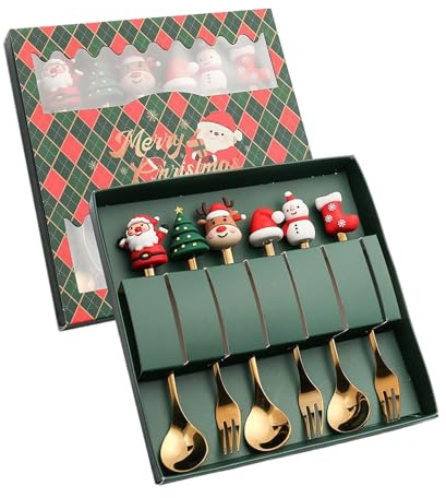 Cuillères à dessert – Acier inoxydable, Fourchettes lavables au lave-vaisselle, Fourchettes de Noël | Ensemble de couverts polis, ustensiles de table réutilisables pour décor de fête de vacances, dîne