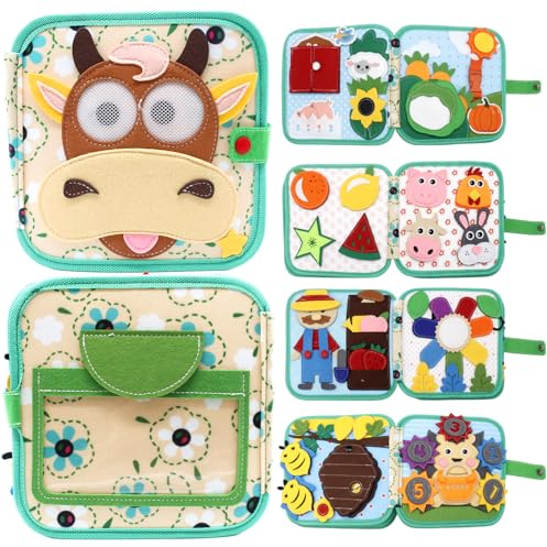 Tbintul Busy Board Montessori Libro Interattivo 1 Anno, Libro in Tessuto per Bambini, Montessori Silenzioso Libros con, Giocattolo a Partire da 2 3 4 5 6 Anni, Regalo per Ragazzi e Ragazze (Vitello)