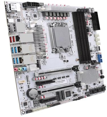 W680 NAS Motherboard Micro ATX 12 Bay, 10 GB & Dual 2.5Gb RJ45 LAN, LGA 1700 mATX White PC Mainboard 4 DDR5 RAM, 3 x NVMe Computer Board, Barebone NO RAM NO SSD (3xSFF-8643 Cable)
