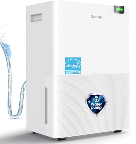 Gasbye Energy Star 2025 Dehumidifier with [𝗥𝗲𝗽𝗹𝗮𝗰𝗲𝗮𝗯𝗹𝗲 Pump] for Basement – [44dB Quiet, Easy to Clean & Clog-Free], Max 75 Pints/Day, 16.5ft Drain Hose, Auto Shut-Off, Auto-restart, White