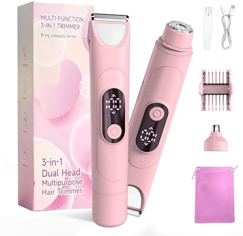 Afeitadora Eléctrica Mujer, Set de Depiladora Electrica 3 en 1 para Mujer, IPX7 Utilizable en seco/mojado Recortadora Corporal Mujer, Apto para Facial, Cuerpo y Las Zonas íntimas
