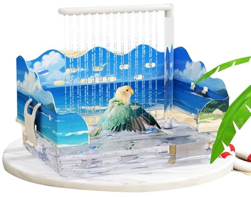 Smandy Ducha para Loros con Jaula Grande, Filtro de Bomba Desmontable, Agua Circulante, Fácil Instalación, Baño para Pájaros Automático con Alimentación USB para Cacatúas y (Bañera Ocean World)