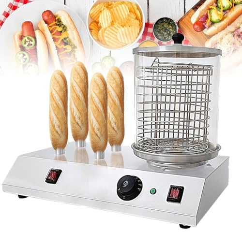 Stainless Steel Electric Hot Dog Machine, 458W Commercial Hot Dog Maker with Bun Warmer for Sausage and Bread Warming