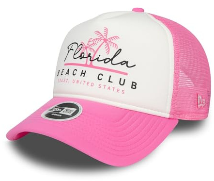 New Era Florida Beach Club Casquette de Baseball Camionneur Chapeau Snapback Femme Fille visière courbée Maille Rose Blanc