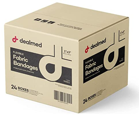 Dealmed Sterile Flexible Fabric Adhesive Bandages – 1x3 Inch – 100/Box - 24 Boxes - Breathable First Aid Strip Pack - Soft Stretch Wound Patch for Medical, Emergency Kits & Clinic