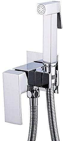 VALAZ Grifo Bidet Empotrado Cromado | Grifo Monomando Bidet | Ducheta Higiénica WC, Mezclador Agua Fría y Caliente, Ahorro de Agua | Instalación Facil | Latón, Inoxidable, Cuadrado, Serie Tajo