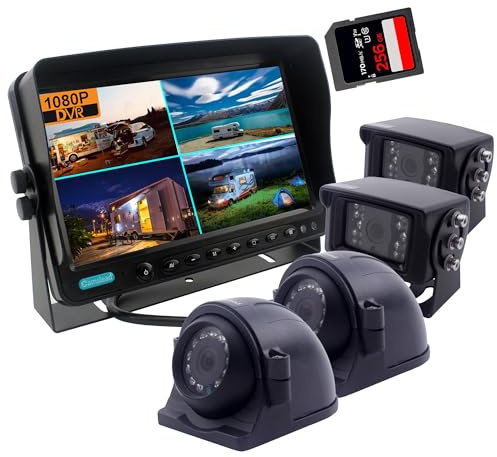 CAMSLEAD 10 Pollice Schermo 1080P Sistema Telecamera Posteriore, Registratore DVR incorporato, Quad Split Screen, Auto Monitor 2X Telecamere Posteriori 2X Fusibile Laterale per Trailer Truck Trailer