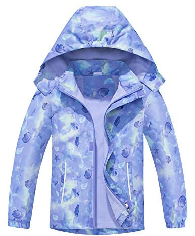 CAMLAKEE Giacca in pile da ragazza impermeabile per bambini Softshell Stampa, viola., 10-11 Anni