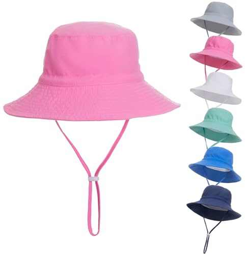 EMTSEB Baby Sun Hat Toddler Summer UPF 50+ Sun Protective Bucket Hat Wide Brim Beach Hats for Baby Boys Girls 0-6 Years (6-24 Months) Pink