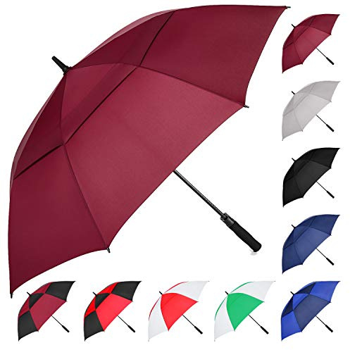 MRTLLOA Extra Large Burgundy Golf Umbrella, 54/62/68/72 Inch Automatic Open, Oversize Double Canopy Vented Windproof Waterproof Sports Umbrellas for Rain(72 Inch Burgundy)