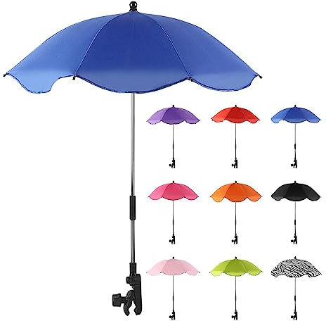 Imtrub Sombrilla para Cochecito Anti UV 50+ con Abrazadera y Brazo Ajustable para Playa al Aire Libre, 66 cm