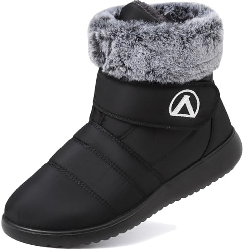 Lvptsh Womens Winter Snow Boots Ladies Fur Lined Ankle Booties Waterproof Anti Slip Outdoor Walking Boots,Black,EU41
