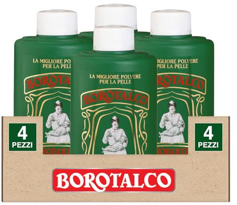 Borotalco Roberts Mehrzweckpuder, sehr saugfähig und erfrischend, auch für empfindliche Haut für Erwachsene und Kinder, 4 Flaschen à 200 g