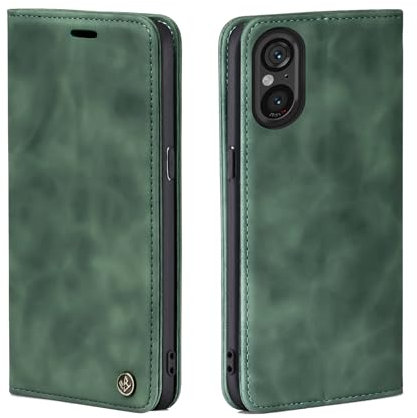 LBH Handyhülle für Sony Xperia 5 V in Grün mit Karten- und Geldfach Smartphone Hülle mit Standfunktion Flip Case Schutzhülle Magnetverschluss Vintage