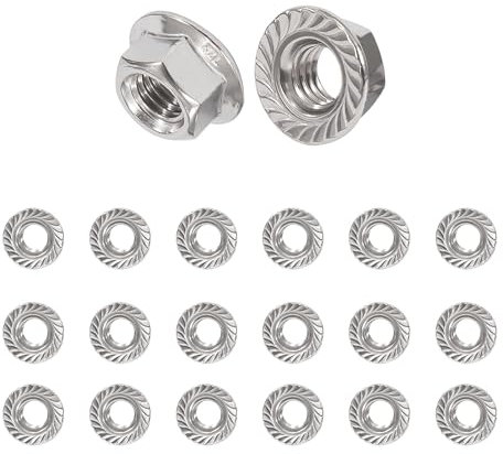 QIMEI-SHOP Tuercas de Brida M5 Tuerca de Freno de Acero Inoxidable Tuerca de Bloqueo Hexagonal con Dentado Cumple con la Norma DIN 6923 20 Piezas