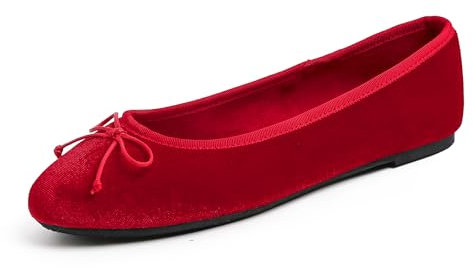 Feversole Women's Suede Macaroon Colorful Memory Foam Cushion Ballet Flat Red Velvet Size 5