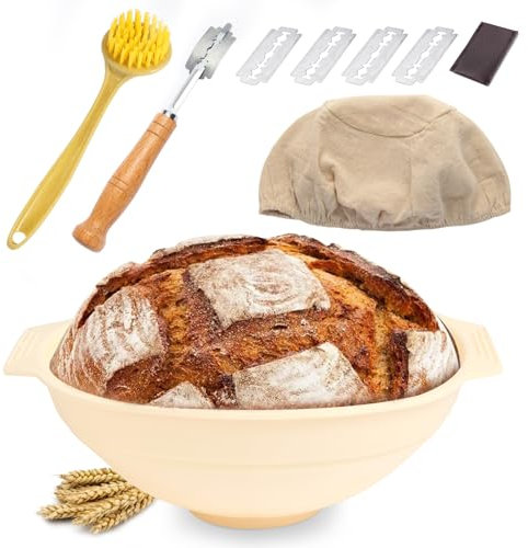 Paniers à pain Banneton en silicone, kit de démarrage de panier à pain rond, panier de cuisson pliable, ensemble de pots de démarrage au levain, bol de cuisson pour lever la pâte, moule à pain