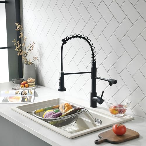 TIMACO 3 Way Kitchen Tap Black,3 in 1 Kitchen Sink Tap with Pull Out Spray,3 in 1 Drinking Water Tap with Dual Lever,3 Way Mixer tap with 360° Rotatable Spring