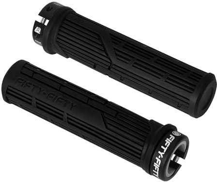 FIFTY-FIFTY Mountain Bike Grips, Single Lock-on MTB Handlerbar Grips, Soft and Comfortable, Non-Slip Locking Bicycle Handle for All Mountain, Enduro, Downhill (Black)