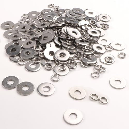 URHRHU 200 pièces Rondelles en Acier Inoxydable M6 Rondelles Plates Metal 18mm et Rondelles à Ressort Grand Diamètre Rondelle de Calage Roulement Rondelle Ronde Fixation Meuble pour Vis Boulons