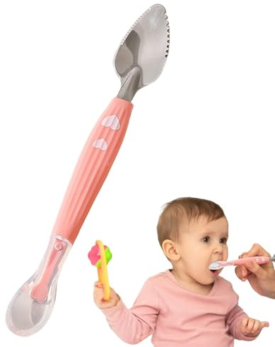 scyca Fruit Puree Spoon, Fruit Scraper Mud Spoon for Babies, Soft Feeding Spoon for Babies, Baby Guided Weaning Accessories, Double Head Silicone Spoon for Scraping Hard or Soft
