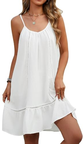 Vancavoo Strandöverdrag Dam Strandklänning Kort Sommarklänning Täcker Strandklänning V-Ringad Bikini Cover Up Avslappnad Strandklänning, Vit, XL